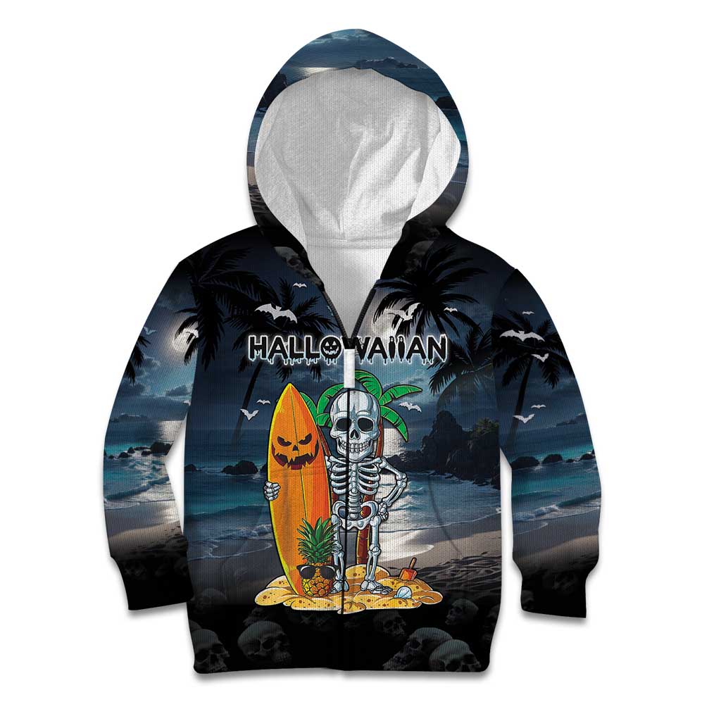 Personalised Hawaii Halloween Kid Hoodie Hallowaiian Skeleton Surf