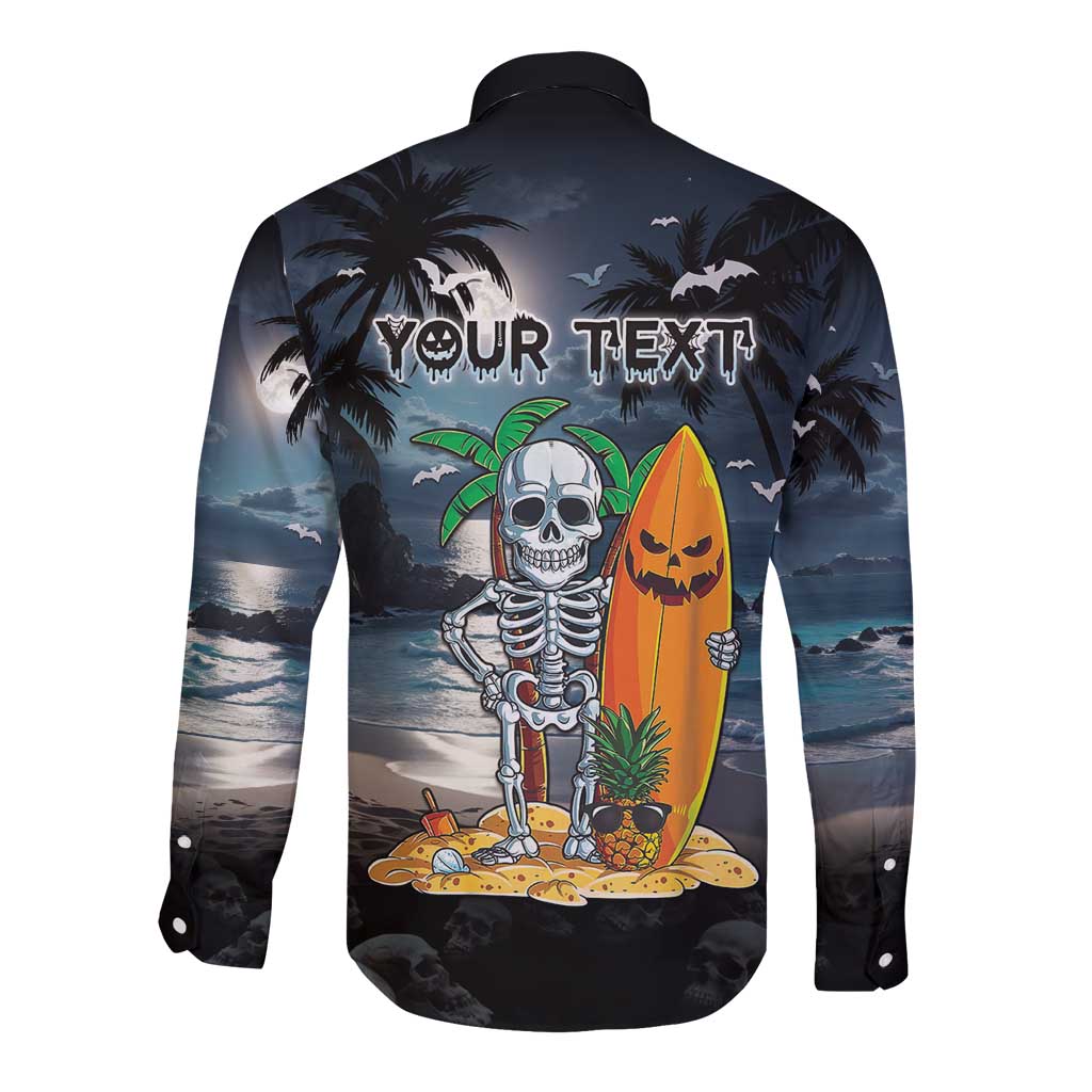 Personalised Hawaii Halloween Long Sleeve Button Shirt Hallowaiian Skeleton Surf LT05 - Polynesian Pride