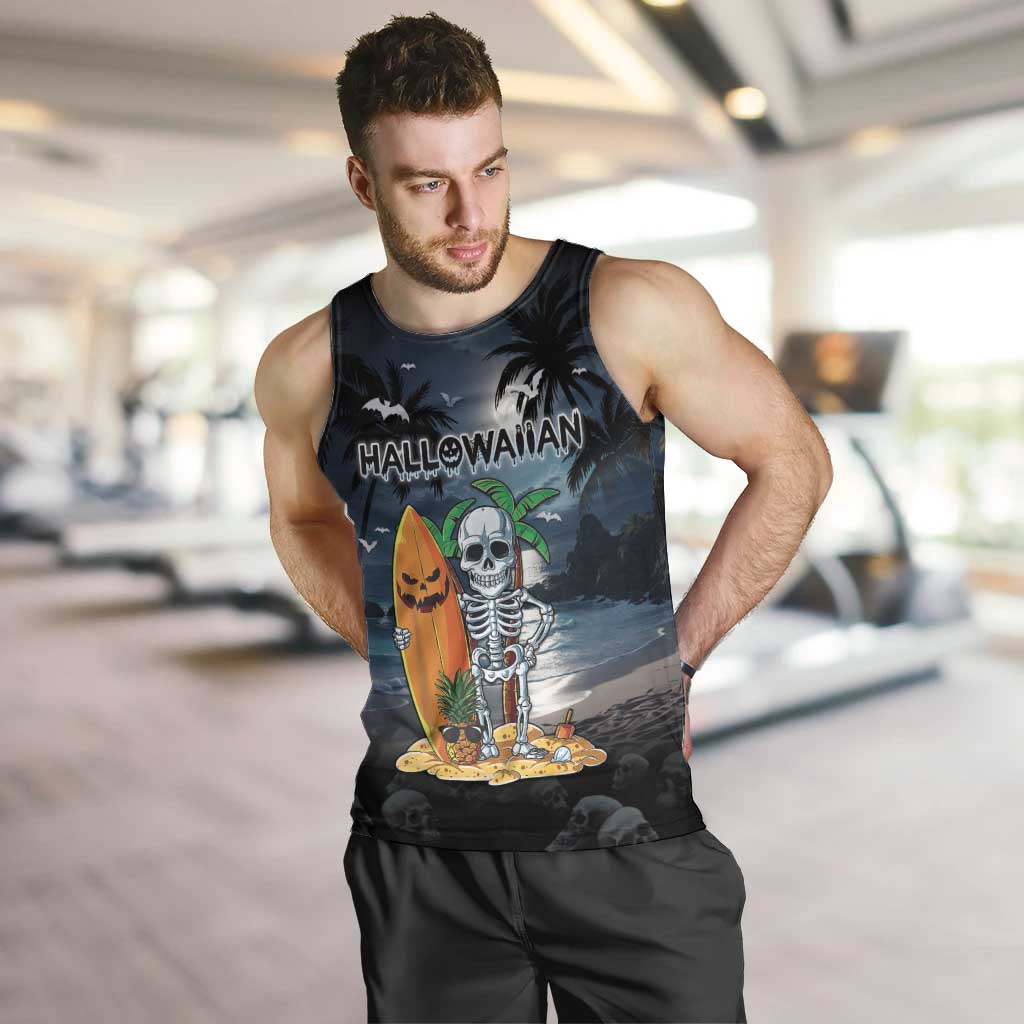 Personalised Hawaii Halloween Men Tank Top Hallowaiian Skeleton Surf