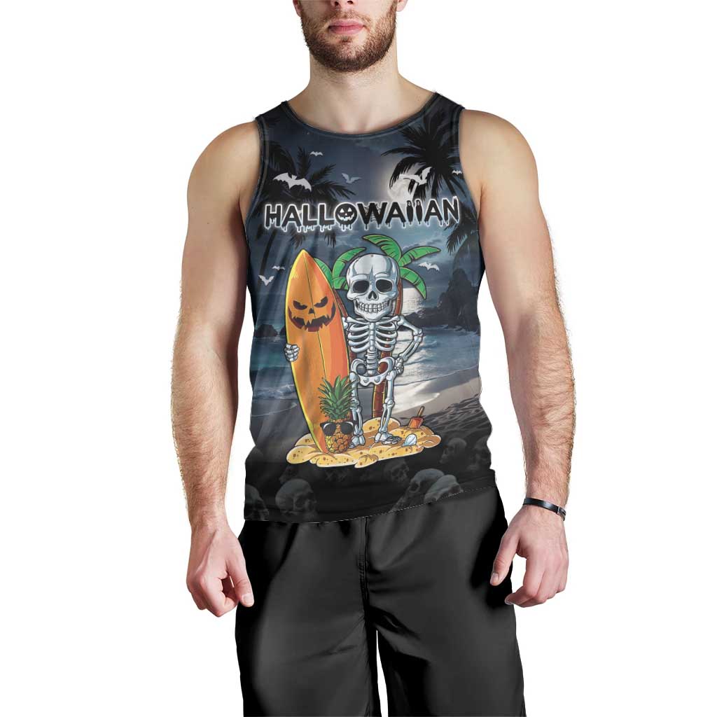 Personalised Hawaii Halloween Men Tank Top Hallowaiian Skeleton Surf
