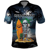 Personalised Hawaii Halloween Polo Shirt Hallowaiian Skeleton Surf