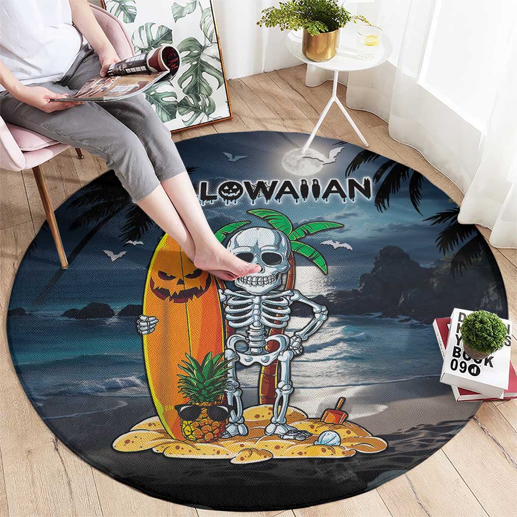 Hawaii Halloween Round Carpet Hallowaiian Skeleton Surf