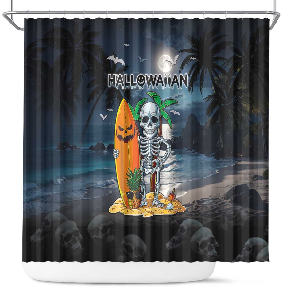 Hawaii Halloween Shower Curtain Hallowaiian Skeleton Surf