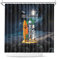 Hawaii Halloween Shower Curtain Hallowaiian Skeleton Surf LT05 Black - Polynesian Pride