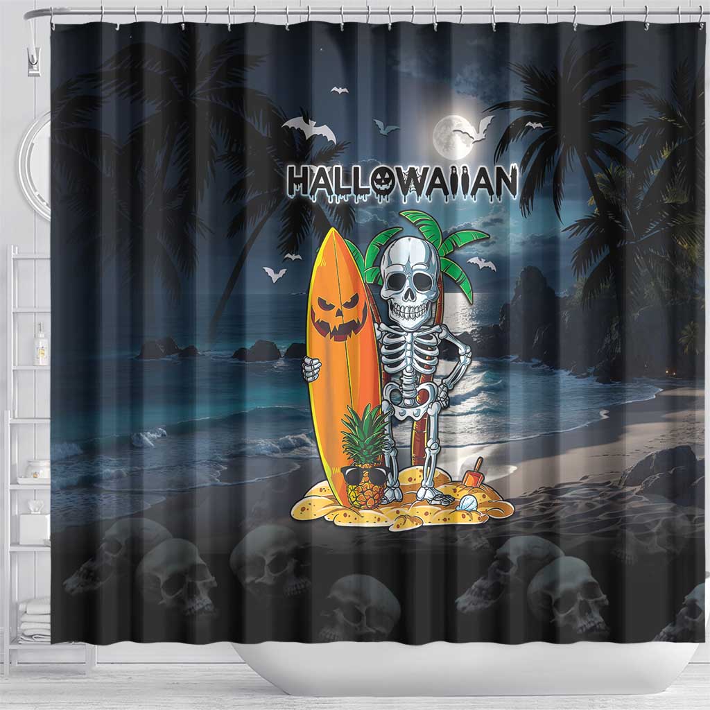 Hawaii Halloween Shower Curtain Hallowaiian Skeleton Surf LT05 - Polynesian Pride