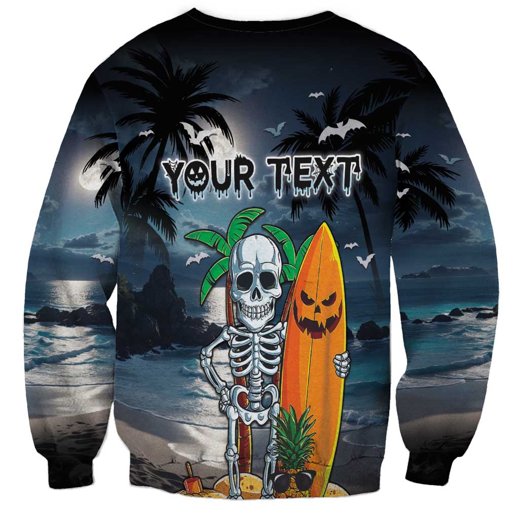 Personalised Hawaii Halloween Sweatshirt Hallowaiian Skeleton Surf