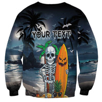 Personalised Hawaii Halloween Sweatshirt Hallowaiian Skeleton Surf