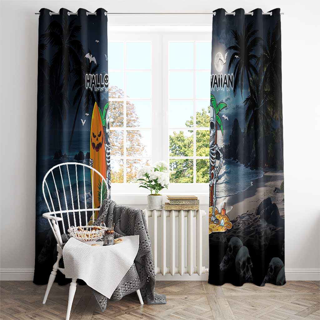 Hawaii Halloween Window Curtain Hallowaiian Skeleton Surf