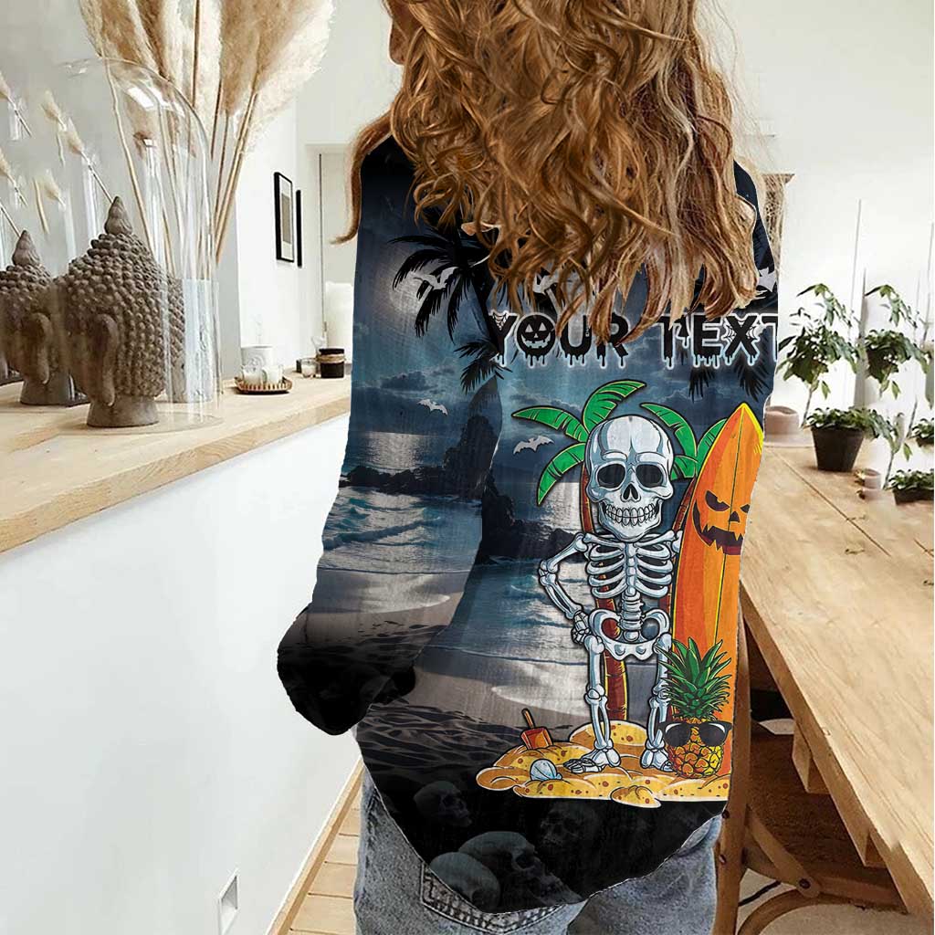 Personalised Hawaii Halloween Women Casual Shirt Hallowaiian Skeleton Surf