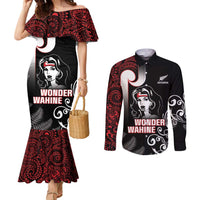 New Zealand Aotearoa Mana Wahine Couples Matching Mermaid Dress and Long Sleeve Button Shirt