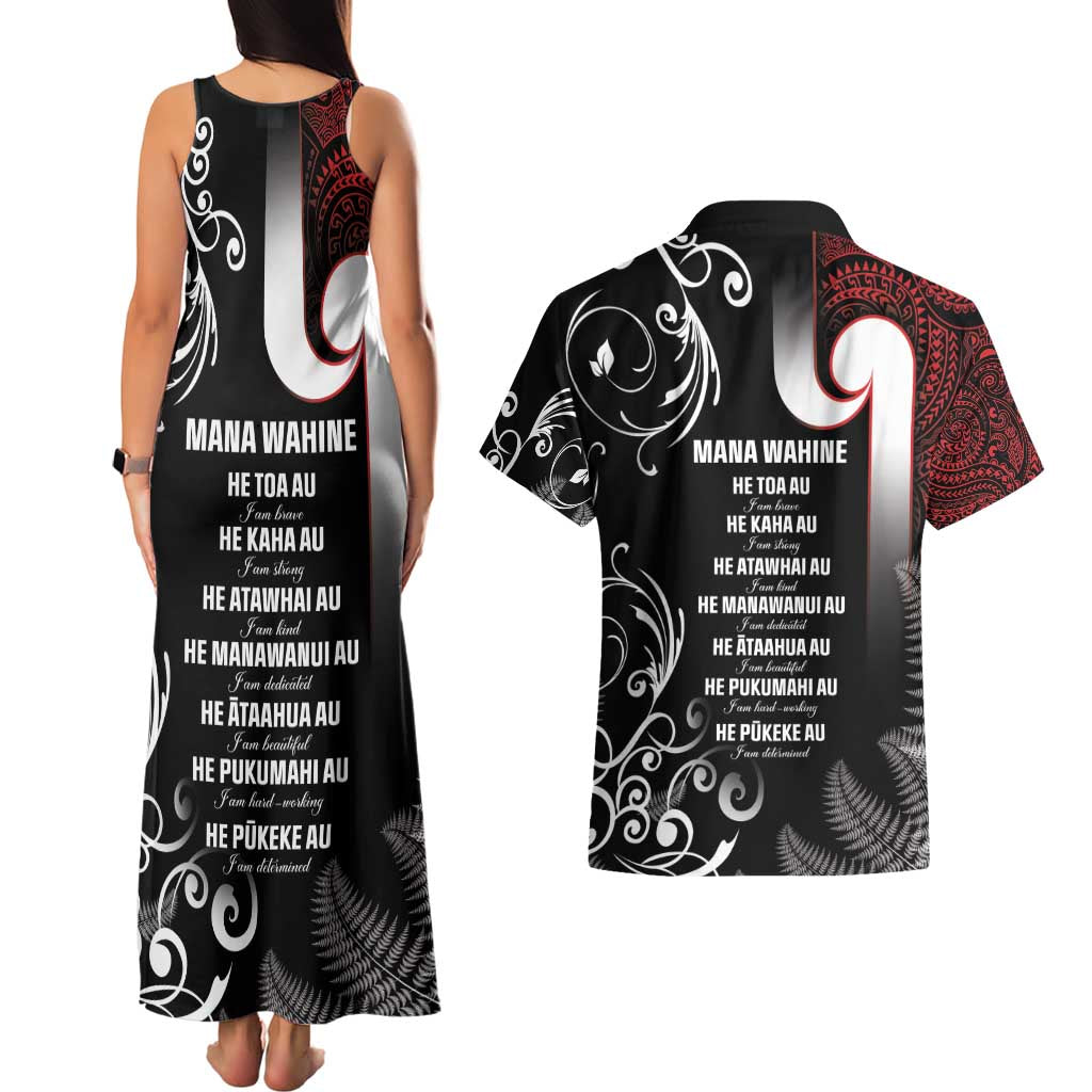 New Zealand Aotearoa Mana Wahine Couples Matching Tank Maxi Dress and Hawaiian Shirt