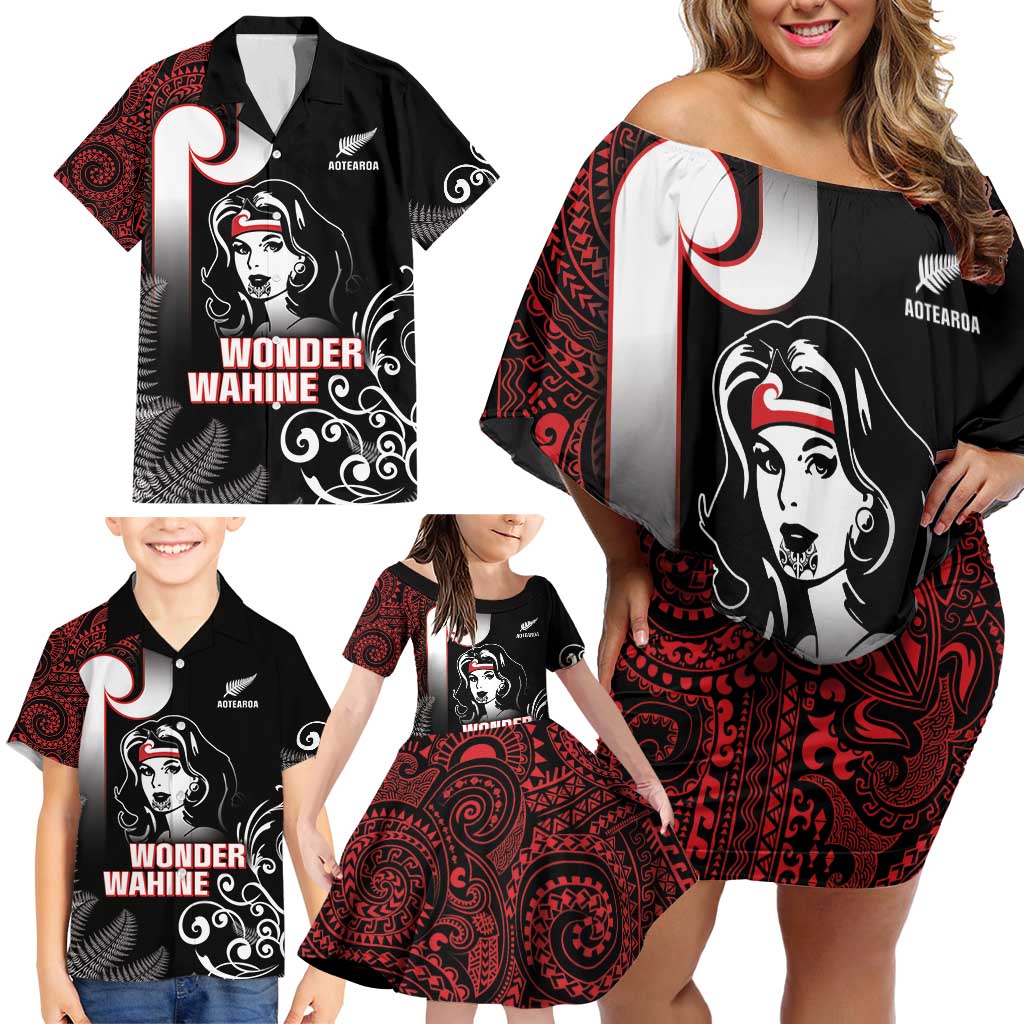 New Zealand Aotearoa Mana Wahine Family Matching Off Shoulder Short Dress and Hawaiian Shirt LT05 - Polynesian Pride