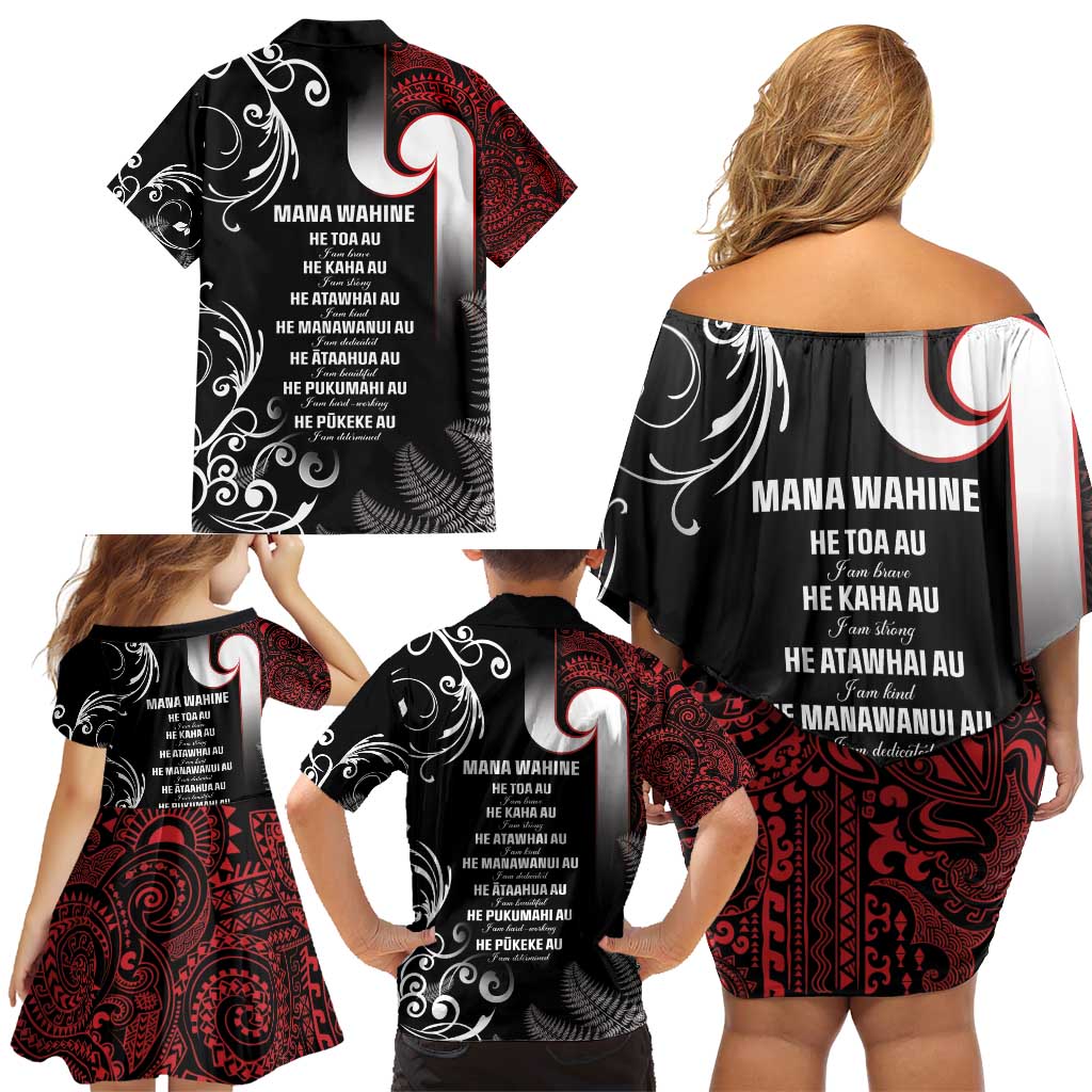 New Zealand Aotearoa Mana Wahine Family Matching Off Shoulder Short Dress and Hawaiian Shirt LT05 - Polynesian Pride