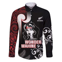 New Zealand Aotearoa Mana Wahine Family Matching Puletasi and Hawaiian Shirt LT05 Dad's Shirt - Long Sleeve Black - Polynesian Pride