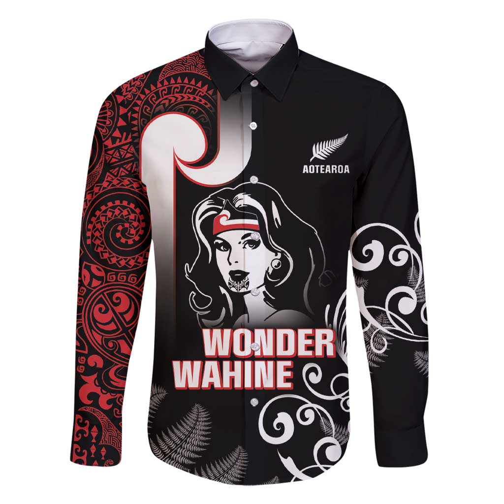 New Zealand Aotearoa Mana Wahine Family Matching Short Sleeve Bodycon Dress and Hawaiian Shirt LT05 Dad's Shirt - Long Sleeve Black - Polynesian Pride