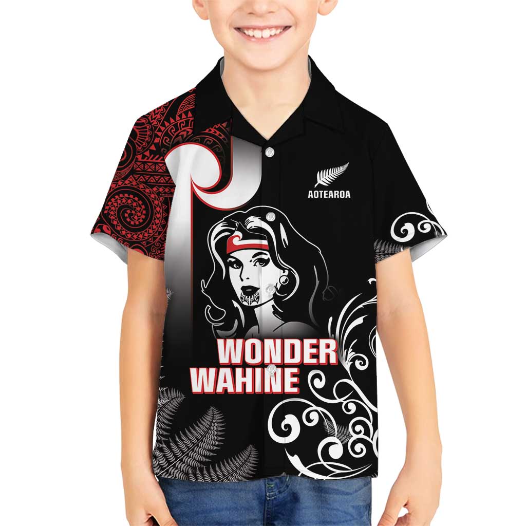 New Zealand Aotearoa Mana Wahine Family Matching Summer Maxi Dress and Hawaiian Shirt LT05 Son's Shirt Black - Polynesian Pride