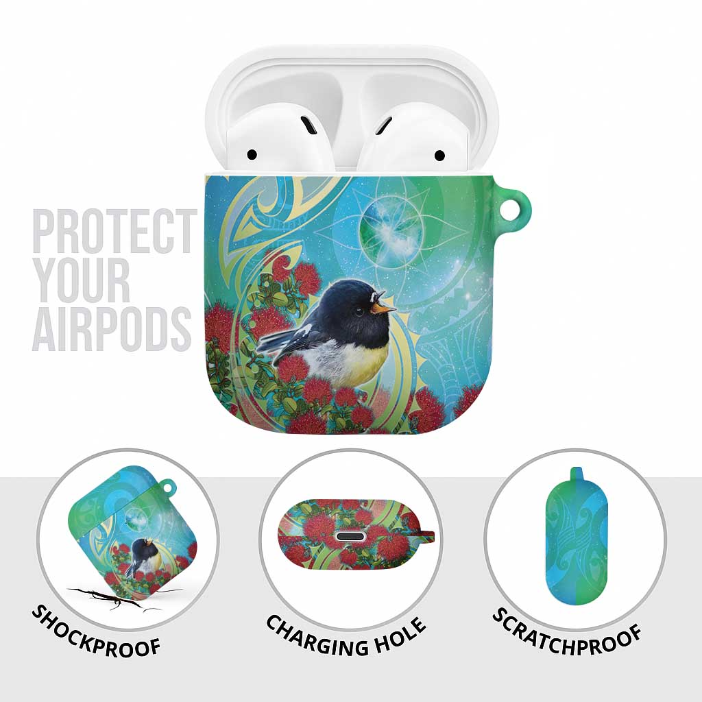 New Zealand Tomtit AirPods Case Maori Koru With Pohutukawa Galaxy Style - Polynesian Pride
