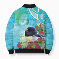 New Zealand Tomtit Bomber Puffer Jacket Maori Koru With Pohutukawa Galaxy Style - Polynesian Pride
