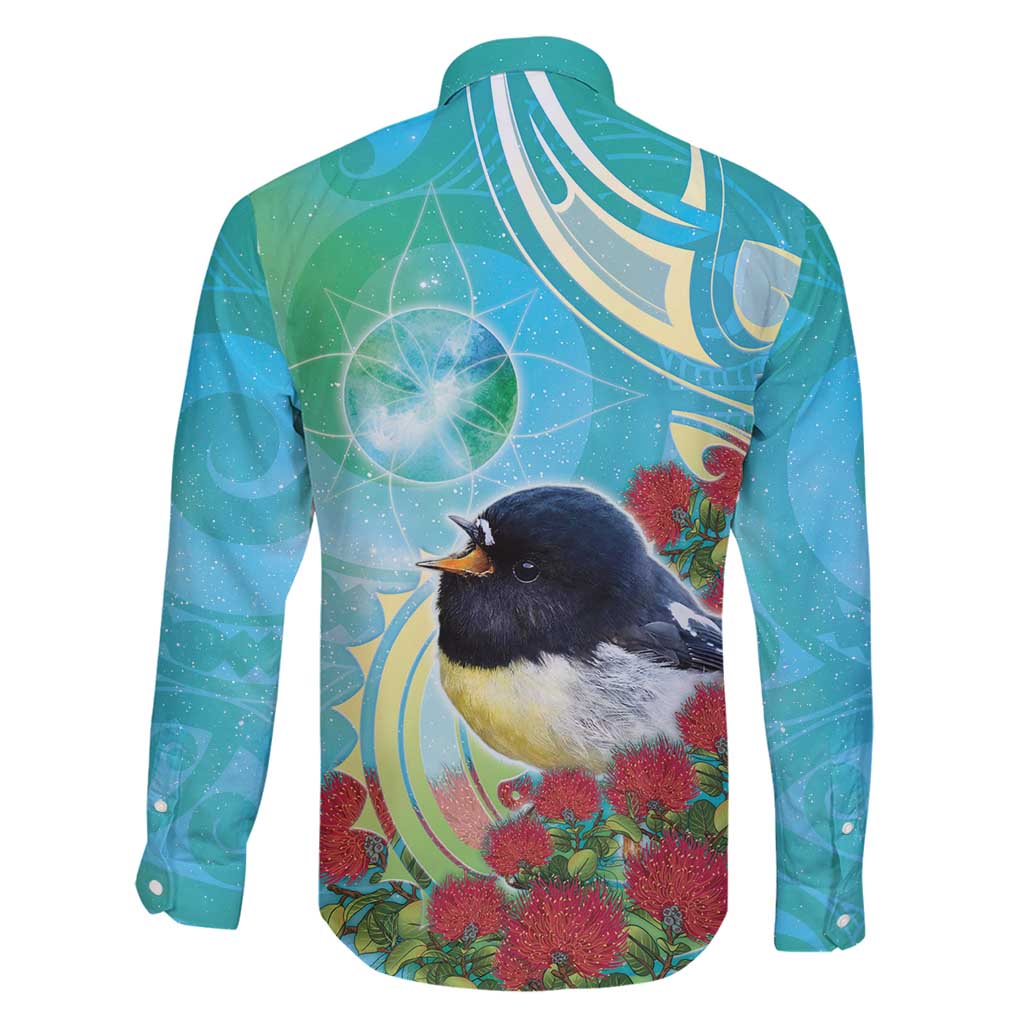 New Zealand Tomtit Family Matching Mermaid Dress and Hawaiian Shirt Maori Koru With Pohutukawa Galaxy Style - Polynesian Pride