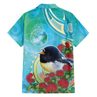 New Zealand Tomtit Family Matching Short Sleeve Bodycon Dress and Hawaiian Shirt Maori Koru With Pohutukawa Galaxy Style - Polynesian Pride
