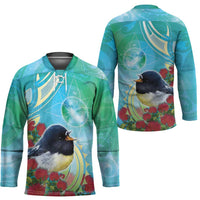 New Zealand Tomtit Hockey Jersey Maori Koru With Pohutukawa Galaxy Style - Polynesian Pride