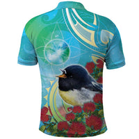 New Zealand Tomtit Polo Shirt Maori Koru With Pohutukawa Galaxy Style - Polynesian Pride