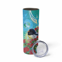 New Zealand Tomtit Skinny Tumbler Maori Koru With Pohutukawa Galaxy Style - Polynesian Pride