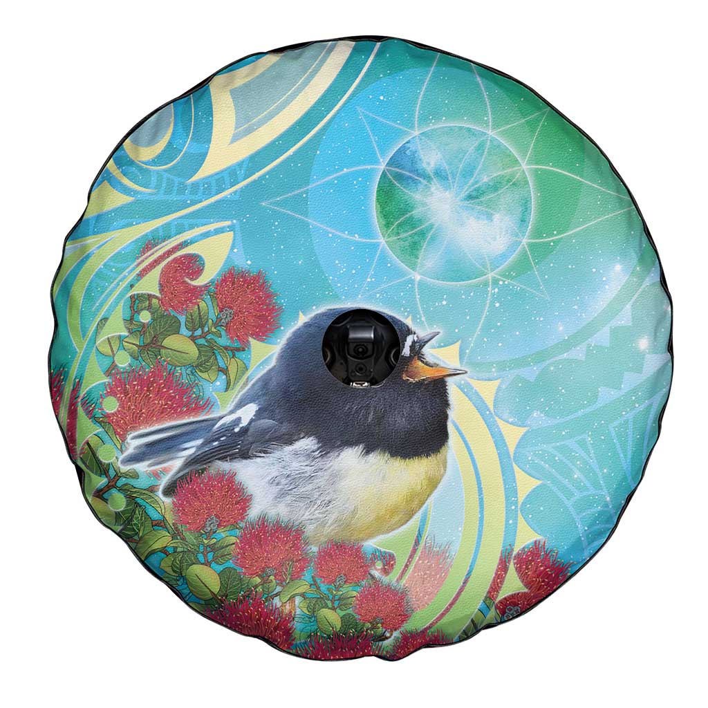 New Zealand Tomtit Spare Tire Cover Maori Koru With Pohutukawa Galaxy Style - Polynesian Pride