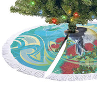 New Zealand Tomtit Tree Skirt Maori Koru With Pohutukawa Galaxy Style - Polynesian Pride