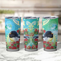New Zealand Tomtit Tumbler Cup Maori Koru With Pohutukawa Galaxy Style - Polynesian Pride
