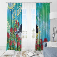 New Zealand Tomtit Window Curtain Maori Koru With Pohutukawa Galaxy Style - Polynesian Pride