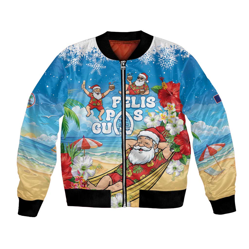 Guam Christmas Bomber Jacket Felis Pasgua Chilling Santa - Polynesian Pride