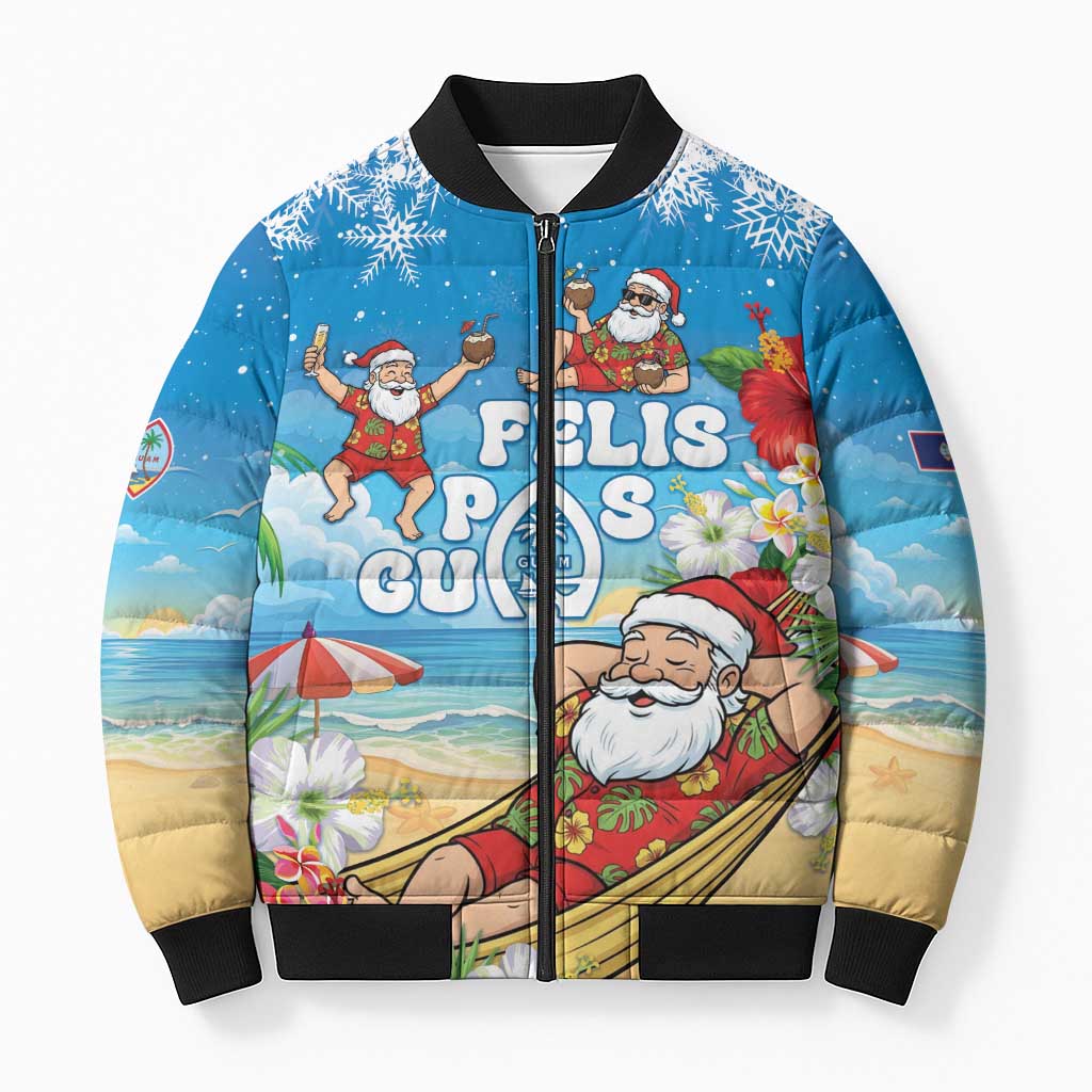 Guam Christmas Bomber Puffer Jacket Felis Pasgua Chilling Santa - Polynesian Pride