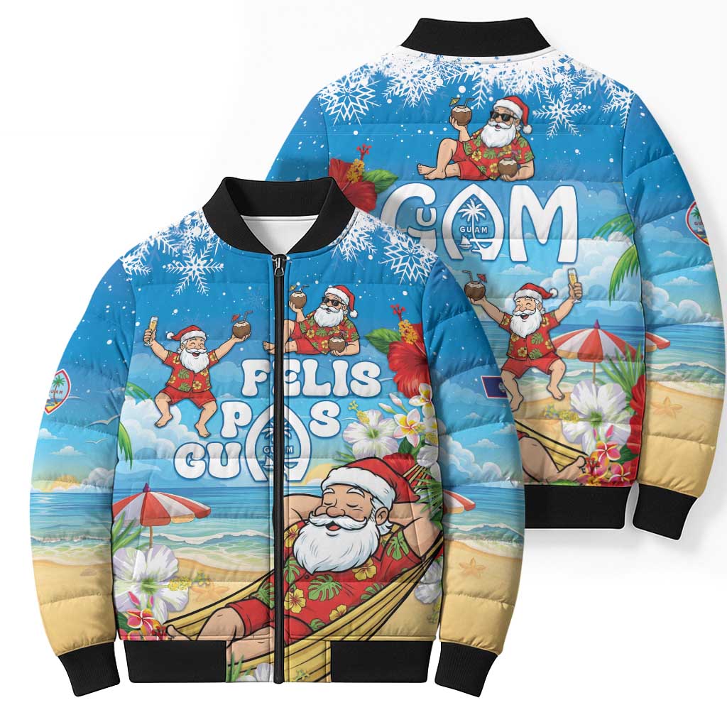 Guam Christmas Bomber Puffer Jacket Felis Pasgua Chilling Santa - Polynesian Pride