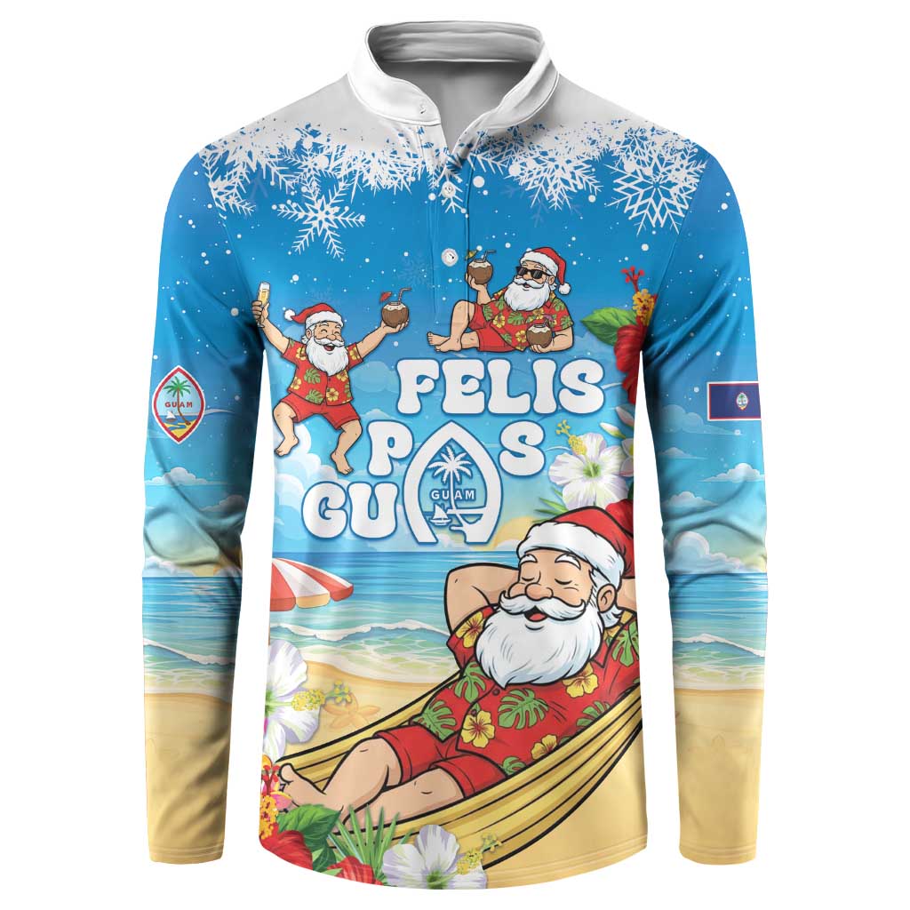 Guam Christmas Button Sweatshirt Felis Pasgua Chilling Santa - Polynesian Pride