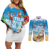 Guam Christmas Couples Matching Off Shoulder Short Dress and Long Sleeve Button Shirt Felis Pasgua Chilling Santa - Polynesian Pride