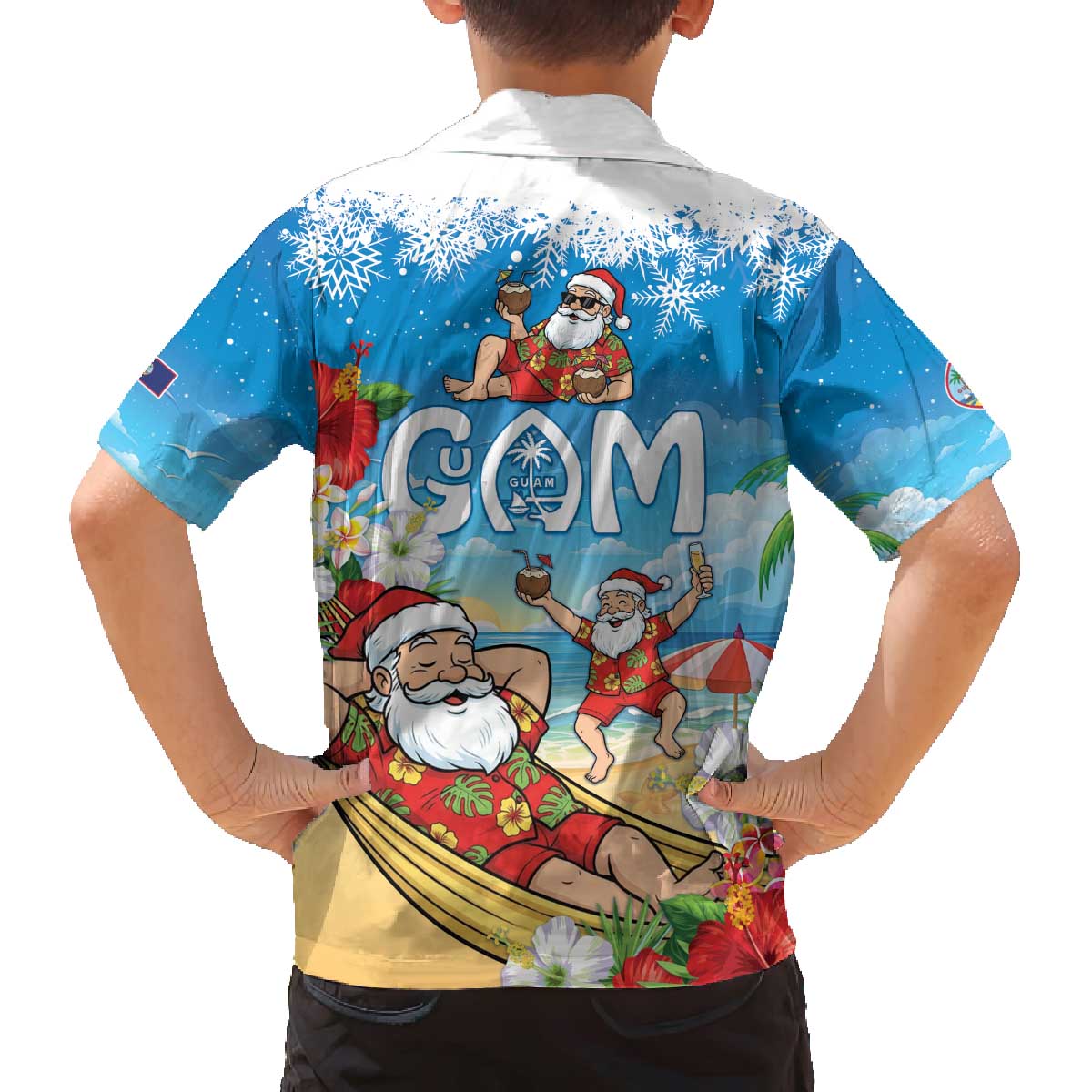 Guam Christmas Family Matching Off The Shoulder Long Sleeve Dress and Hawaiian Shirt Felis Pasgua Chilling Santa - Polynesian Pride
