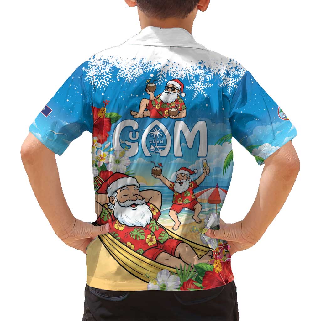 Guam Christmas Family Matching Off Shoulder Short Dress and Hawaiian Shirt Felis Pasgua Chilling Santa - Polynesian Pride