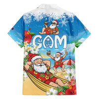 Guam Christmas Family Matching Off Shoulder Short Dress and Hawaiian Shirt Felis Pasgua Chilling Santa - Polynesian Pride