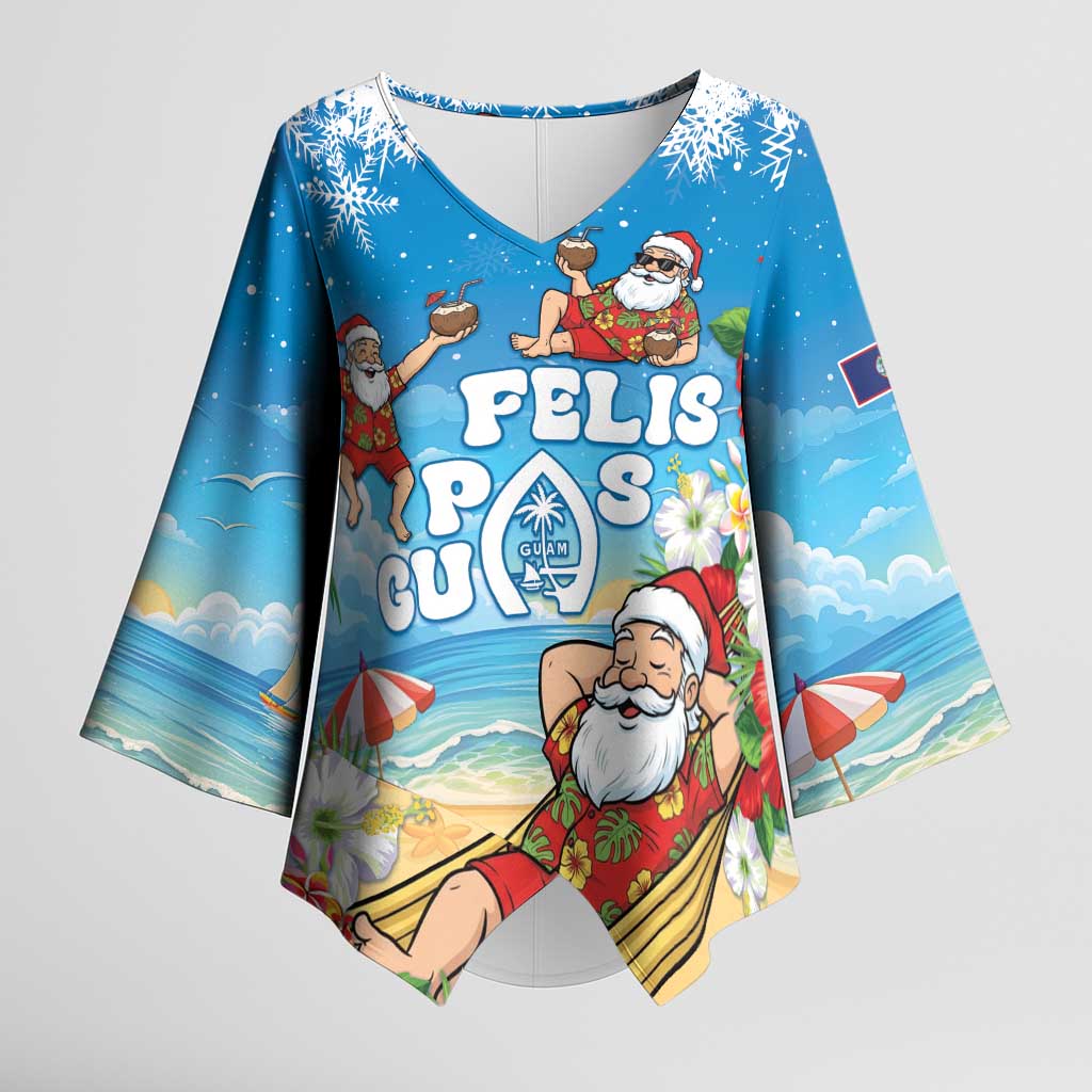 Guam Christmas Kimono Sleeve Blouse Felis Pasgua Chilling Santa - Polynesian Pride