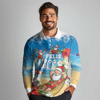Guam Christmas Long Sleeve Polo Shirt Felis Pasgua Chilling Santa - Polynesian Pride