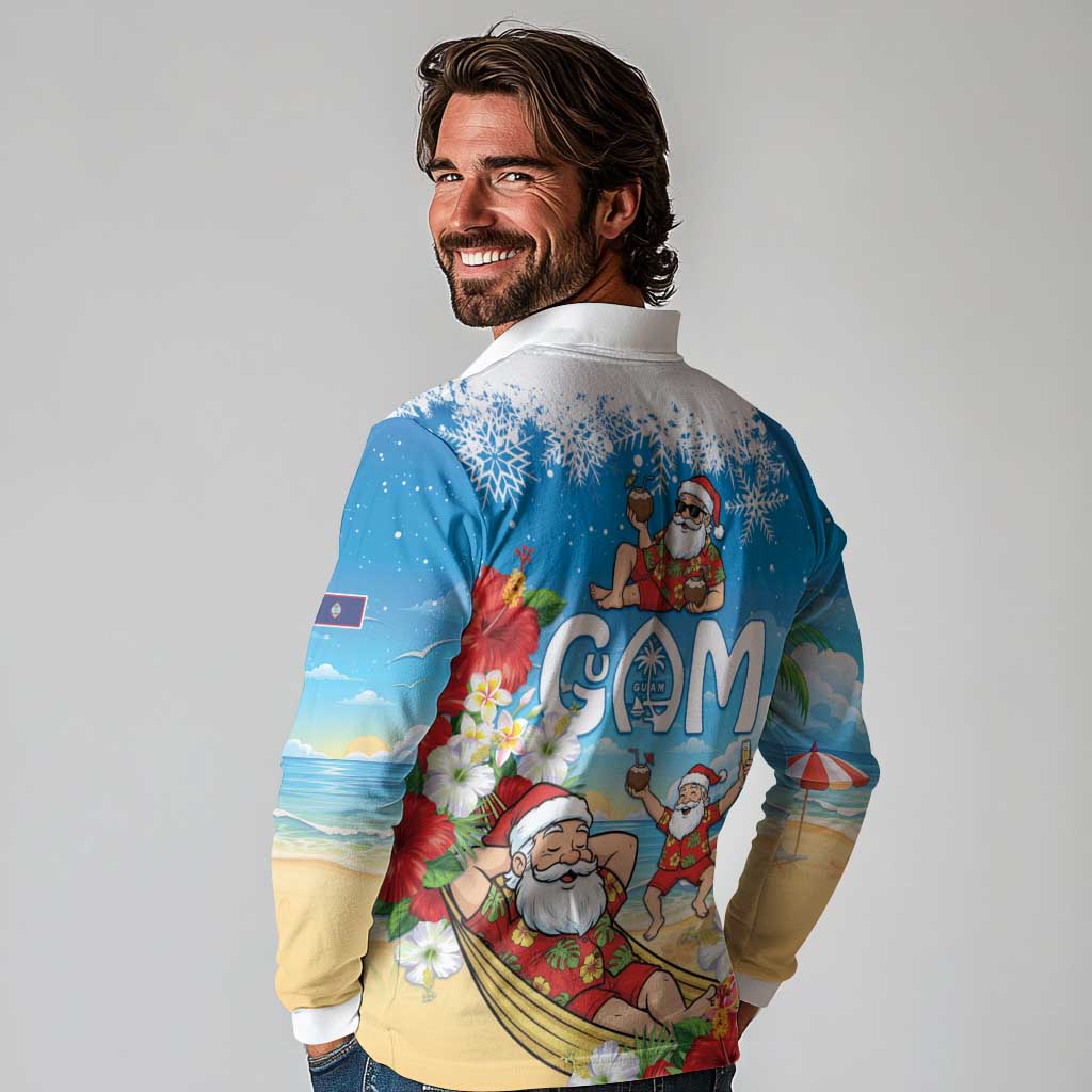 Guam Christmas Long Sleeve Polo Shirt Felis Pasgua Chilling Santa - Polynesian Pride