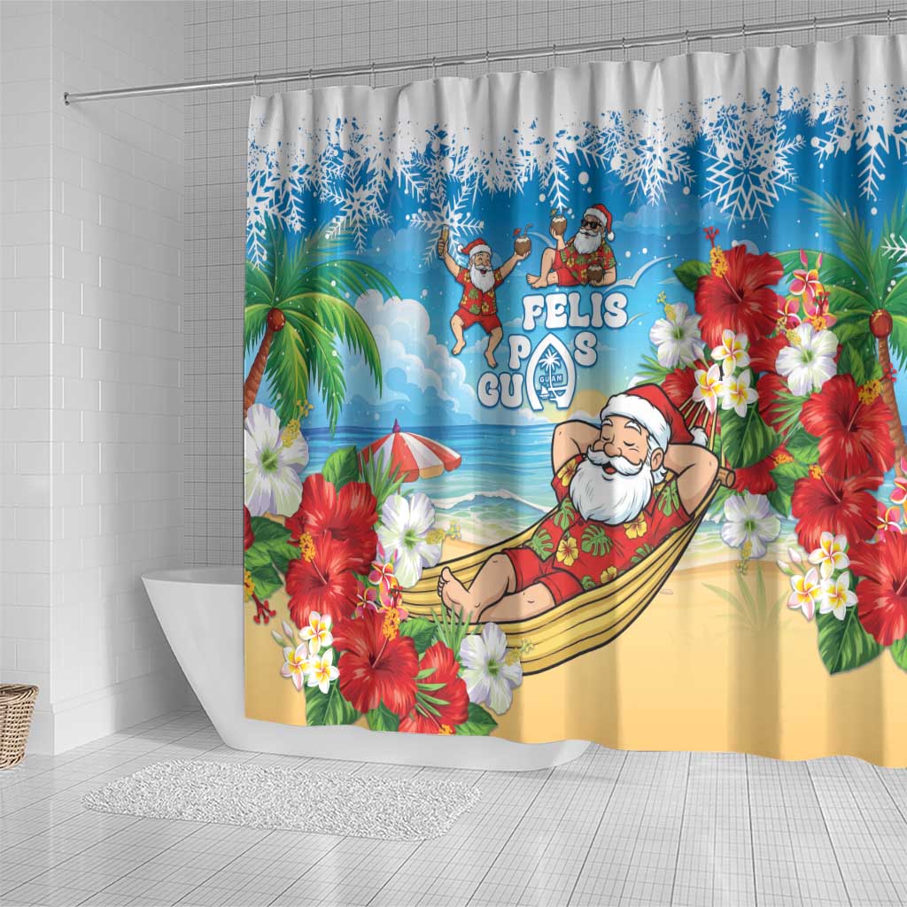 Guam Christmas Shower Curtain Felis Pasgua Chilling Santa - Polynesian Pride