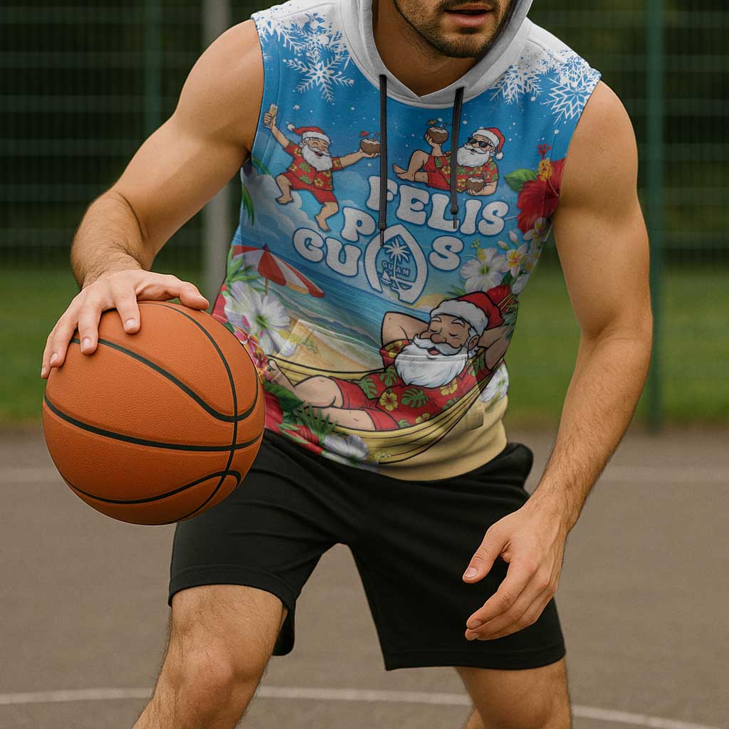 Guam Christmas Sleeveless Hoodie Felis Pasgua Chilling Santa - Polynesian Pride