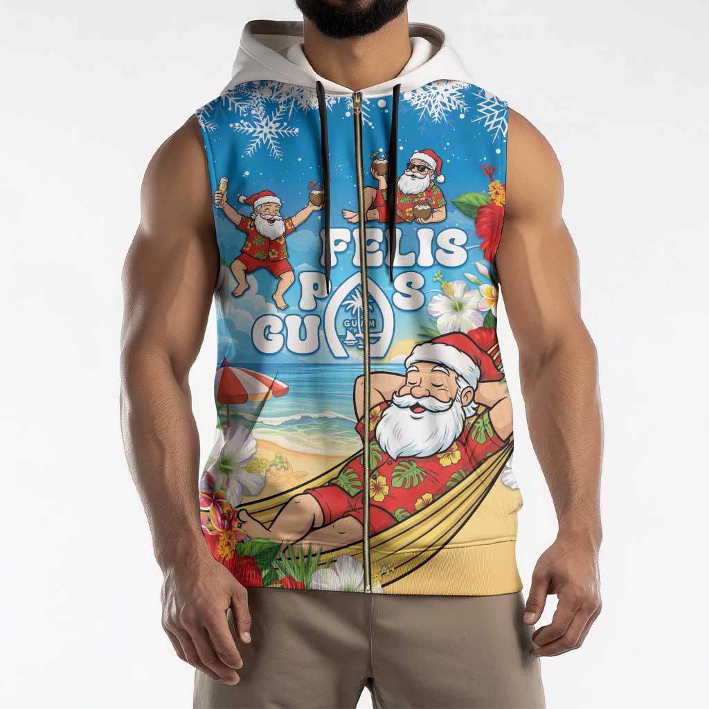 Guam Christmas Sleeveless Zip Hoodie Felis Pasgua Chilling Santa - Polynesian Pride