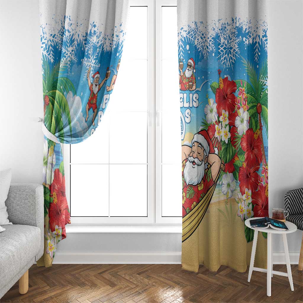 Guam Christmas Window Curtain Felis Pasgua Chilling Santa - Polynesian Pride