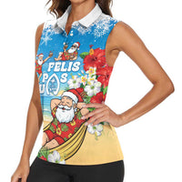 Guam Christmas Women Sleeveless Polo Shirt Felis Pasgua Chilling Santa - Polynesian Pride