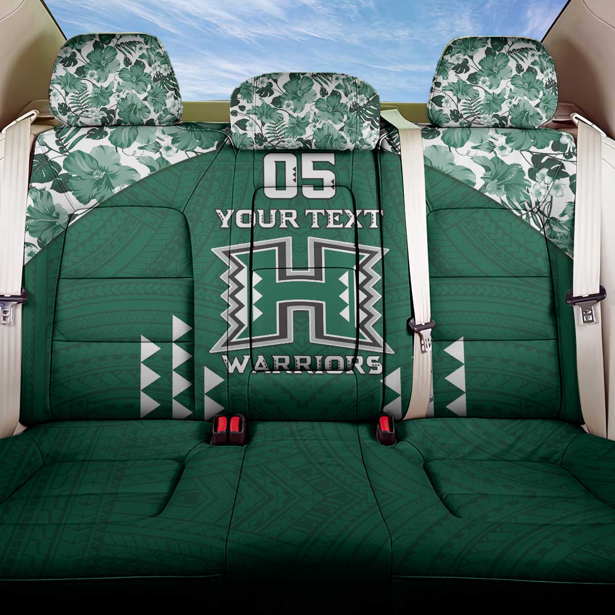 Custom Hawaii Football Back Car Seat Cover Rainbow Warriors Tropical Vibes - Polynesian Pride