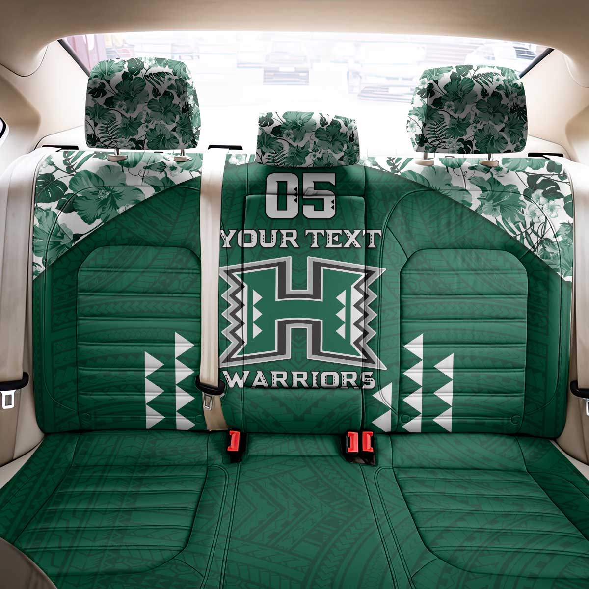 Custom Hawaii Football Back Car Seat Cover Rainbow Warriors Tropical Vibes - Polynesian Pride