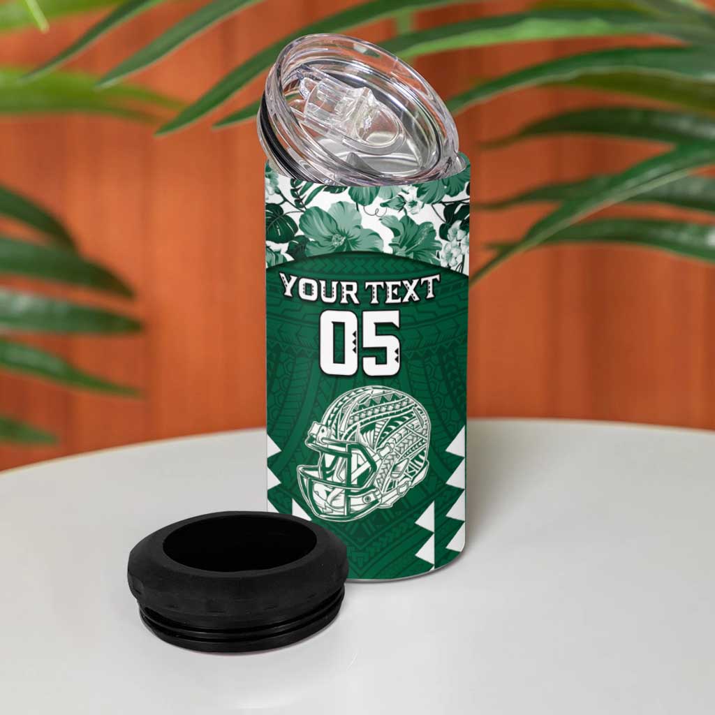 Custom Hawaii Football 4 in 1 Can Cooler Tumbler Rainbow Warriors Tropical Vibes - Polynesian Pride
